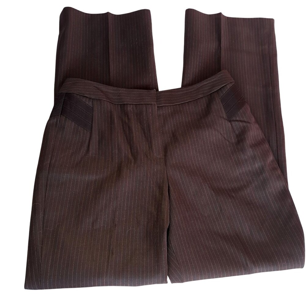 Allen Brown Pinstripe Women Lined Dress Pants Polyester/Viscose Size 8